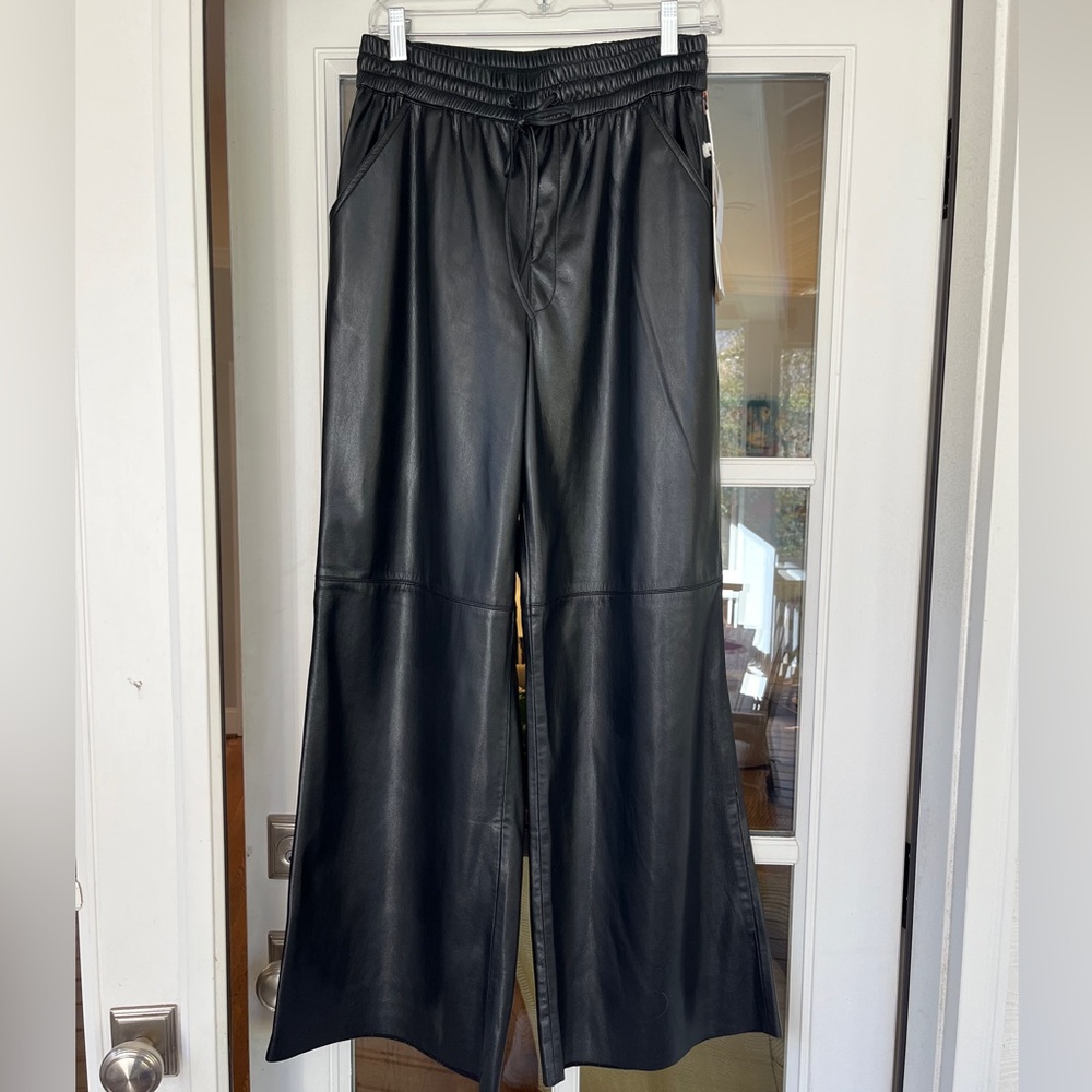 Good American black leather pants